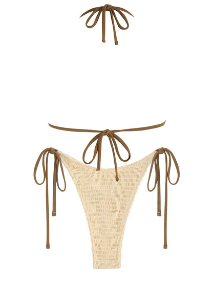 ZAFUL Costume da bagno bikini a triangolo con perline arricciate e lacci laterali in metallo